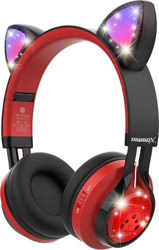 Miniatura 4 de Riwbox CT-7 - Auriculares Bluetooth de oreja de gato, con luz LED, inalámbricos, con micrófono y control de volumen para viajes, escuela, Azul