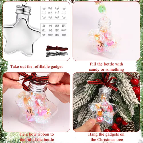 Miniatura 4 de Kajaia 12 bolas de alcohol de Navidad rellenables para árbol de Navidad con calcomanías de cinta a cuadros de búfalo, adornos de plástico
