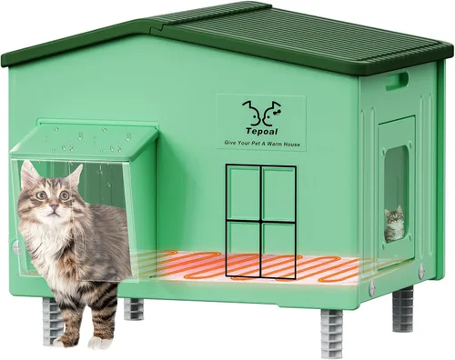 Casa grande e indestructible para gatos con calefacción para exteriores, extremadamente impermeable y resistente a la intemperie, casa para gatos al