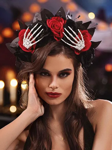 Miniatura 3 de Woeoe Diadema de Halloween FLower para el Día de los Muertos, diseño floral, araña, murciélago, fiesta, tocado para mujeres y niñas