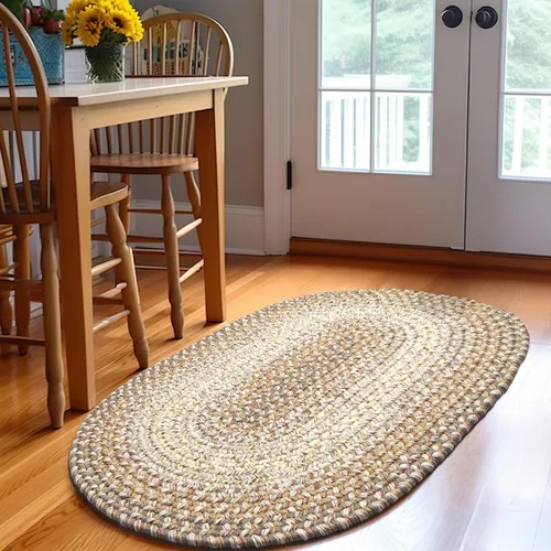 Miniatura 4 de Super Area Rugs - Alfombras trenzadas 2X3 para granja y cocina - Alfombra Ridgewood trenzada para sala de estar - Reversible - Para Taupetone / Beige