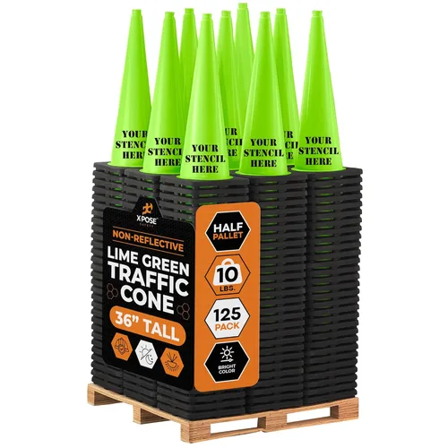 Miniatura 81 de Xpose Safety Cono de tráfico verde lima de 28 pulgadas, paquete de 4, cono de seguridad de PVC de alta calidad para estacionamiento, precaución