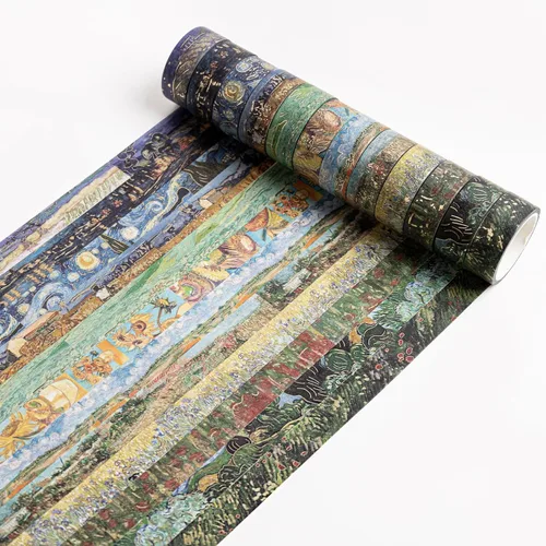 Miniatura 3 de Lychii Juego de Cinta Washi, 12 Rollos de Cinta Adhesiva de Oro con Patrones de Pintura al Óleo de Van Gogh de 5M/16.4Pies de Largo, Cintas art