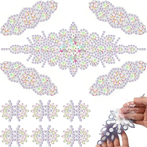 Miniatura 8 de PEARLY JUN 11 parches dorados de diamantes de imitación para planchar en vestidos, proyectos de manualidades de costura a mano, ropa de boda