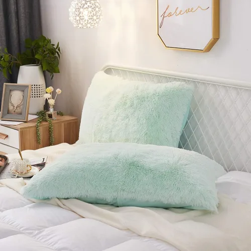 Miniatura 13 de Juego de 2 fundas de almohada estándar de piel sintética de terciopelo suave, fundas de almohada decorativas con cierre de cremallera