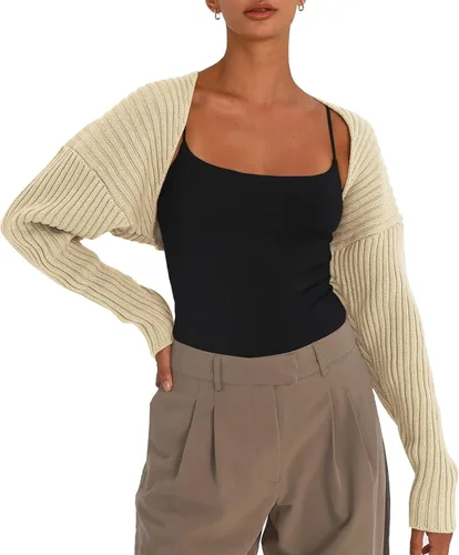 LILLUSORY Suéter corto tipo cárdigan para mujer, bolero de hombros Y2K, lindo tops de otoño, moda de manga larga, traje 2025