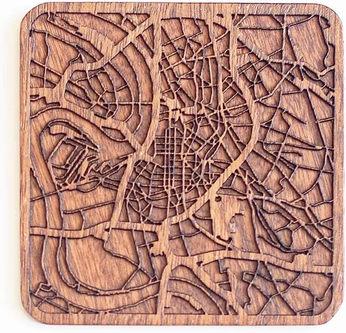 Miniatura 62 de Posavasos Amsterdam Map by O3 Design Studio, 1 pieza, posavasos de madera Sapele con mapa de la ciudad, hecho a mano, varias ciudades opcionales