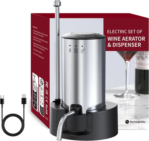 Vinflow - Decantador eléctrico para vino, decantador de vino eléctrico recargable con vertedor, boquilla de aireador de vino medido con base y modos