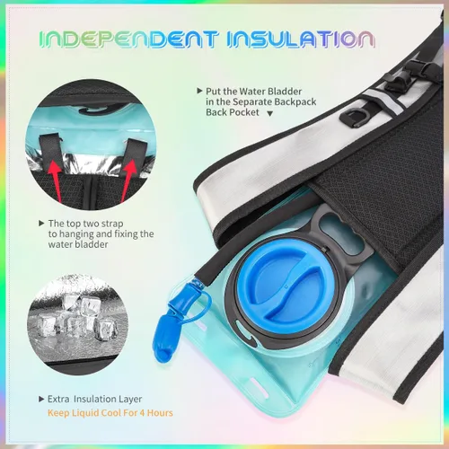 Miniatura 3 de Mochila de hidratación con vejiga de agua de 2 L, mochila de agua para raves, paquete de hidratación de aislamiento ligero para hombres y mujeres