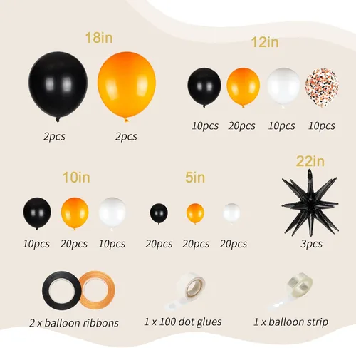 Miniatura 2 de Kit de arco de 161 globos de color negro, blanco y naranja, con 3 globos de papel de aluminio en explosión de estrellas para cumpleaños, graduación