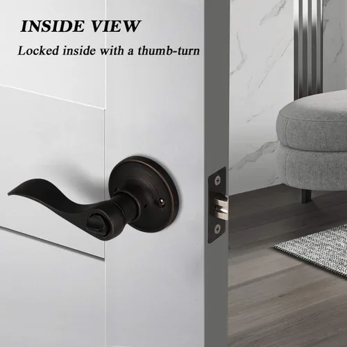 Miniatura 5 de Paquete de 3 manijas de puerta de privacidad para baño, sin llave, juego de cerraduras para puerta, reversible para derecha e izquierda; manijas