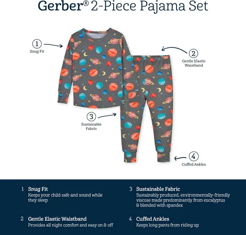 Miniatura 6 de Gerber Pijama unisex de 2 piezas para bebé y niño pequeño, con viscosa hecha de eucalipto