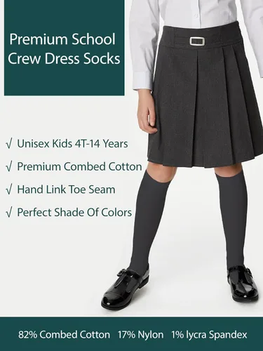Miniatura 3 de COTTON DAY Paquete de 3 calcetines de vestir unisex para niños y niñas, uniformes de escuela secundaria, sin costuras, negro, blanco, azul marino