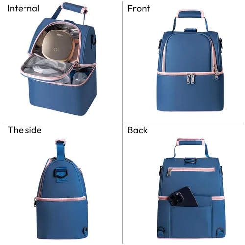 Miniatura 8 de NCVI Bolsa enfriadora de leche materna, bolsa para extractor de leche materna con 2 bolsas de hielo para 6 botellas, bolsa de viaje de doble capa