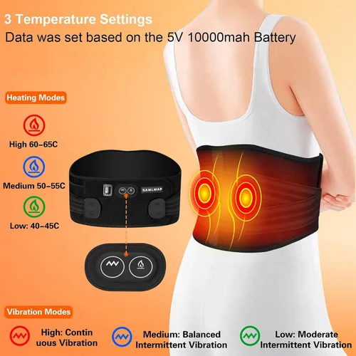 Miniatura 2 de Soporte de espalda calentado para mujeres con dolor de espalda baja, almohadilla térmica inalámbrica recargable de 5 V 10000 mAh masajeador