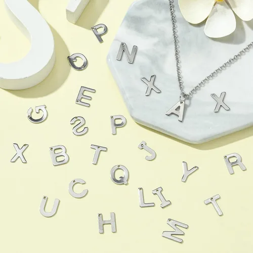 Miniatura 6 de DanLingJewelry 150 – 200 dijes de letras aleatorias de acero inoxidable 304 mezclados del alfabeto A-Z, surtidos para fabricación de joyas