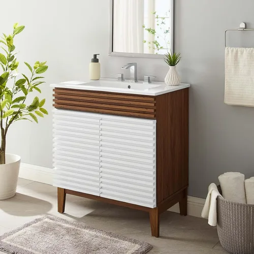 Miniatura 54 de Modway Render 23.5" tocador de baño en nogal (lavabo no incluido)