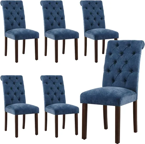 Miniatura 9 de Juego de 2 sillas de comedor capitoné, sillas de comedor Parsons tapizadas, sillas auxiliares de cocina de tela con patas de madera, beige