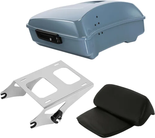 Miniatura 32 de TCT-MOTORPARTS Atlas Silver Metálico Maletero de Viaje Modificado con Respaldo y Montaje en Rack Adecuado para Harley Touring 14-25 Street Glide