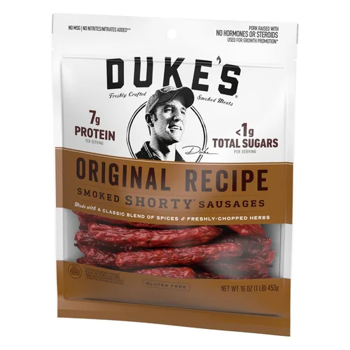 Miniatura 5 de Duke's Salchichas de cerdo ahumadas originales cortas, 7g de proteína por porción, ideales para tablas de embutidos, 16 oz.