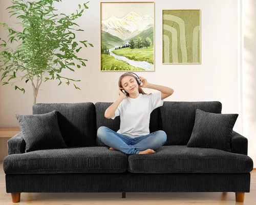 Miniatura 39 de Kidirect Silla de acento extragrande de 35.5 pulgadas, sillas de sala de montaje fácil, silla de lectura de pana para dormitorio, sillas de acento