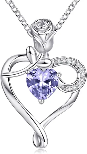 Collar de corazón con piedra natal para mujer, plata de ley 925, collar con colgante de flor de rosa, collar para madre e hija para mamá, mujer,