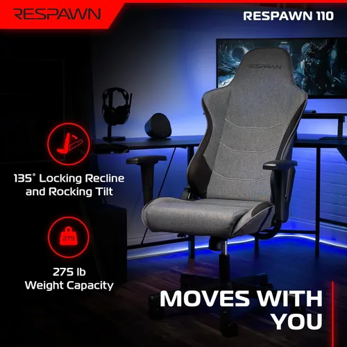 Miniatura 5 de Respawn Silla ergonómica 110 para juegos, silla giratoria reclinable de videojuegos de oficina con soporte lumbar, reposacabezas, resistente, Tela