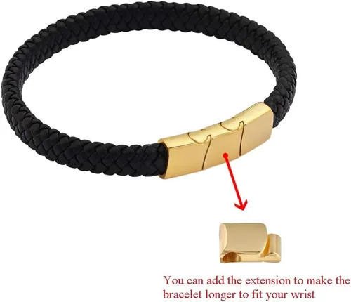 Miniatura 5 de Geoffrey Beene Pulsera trenzada de cuero genuino para hombre con cierre de acero inoxidable