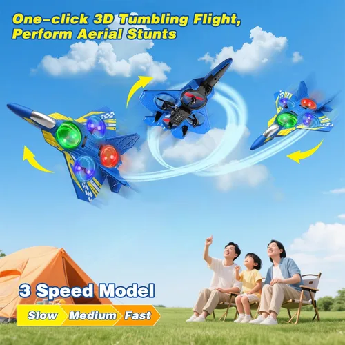 Miniatura 7 de jaming Aviones de control remoto de espuma, aviones RC de 2.4 GHz con luz, giro de 360°, rollo de acrobacias, drone de juguetes para adultos y niños