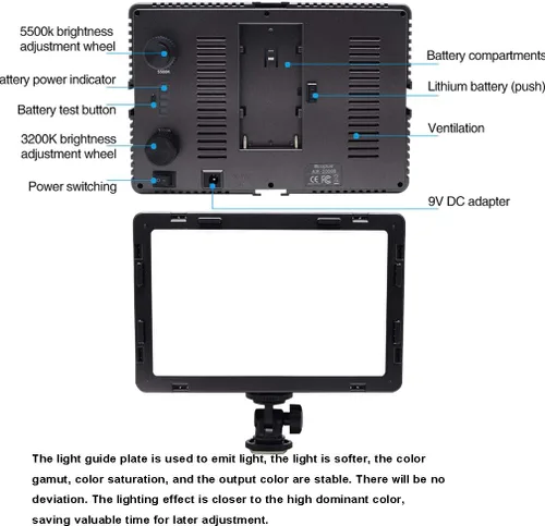 Miniatura 8 de Air-1000b 160pcs Panel de luz suave, luz de video LED portátil, brillo regulable bicolor 3200K-5500K para cámara réflex digital Canon Nikon Sony