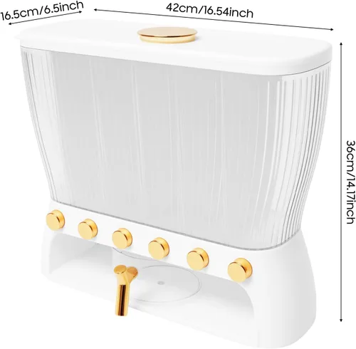 Miniatura 2 de Dispensador de alimentos secos, 6 recipientes de almacenamiento de alimentos secos de rejilla, cubo de almacenamiento montado en la pared con taza
