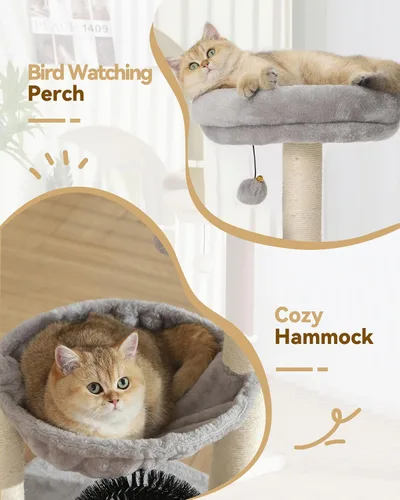 Miniatura 3 de HOOPET Torre de árbol para gatos de interior, árbol para gatos de varios niveles de 27.8 pulgadas con postes rascadores, cesta de felpa y percha