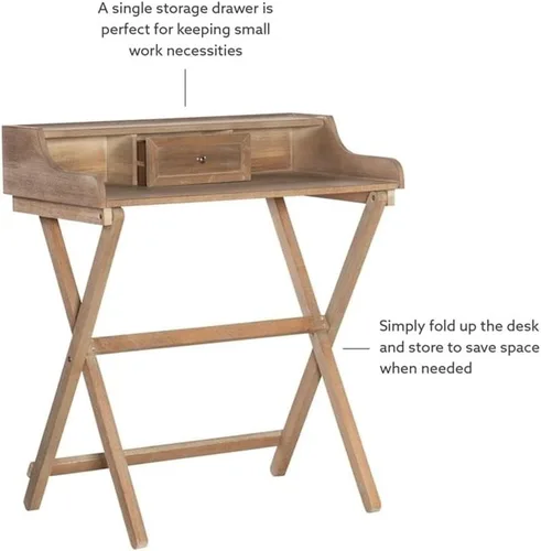 Miniatura 10 de Escritorio plegable, 30 pulgadas de ancho x 18 pulgadas de profundidad x 34.25 pulgadas de alto, madera de caucho y MDF, acabado marrón rústico