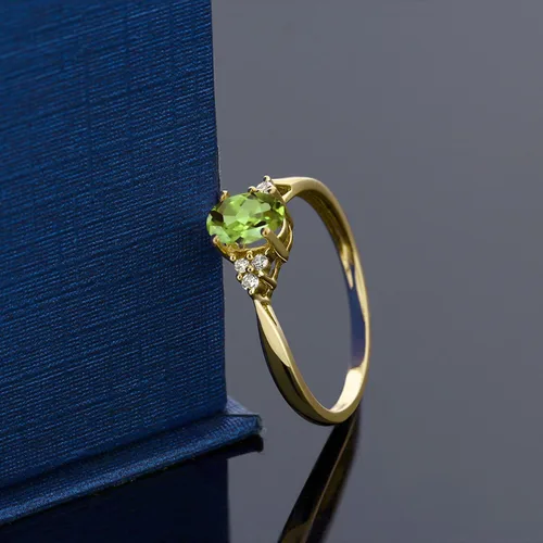 Miniatura 3 de Gem Stone King Anillo de compromiso de peridoto verde de oro amarillo de 14 quilates y diamante para mujer
