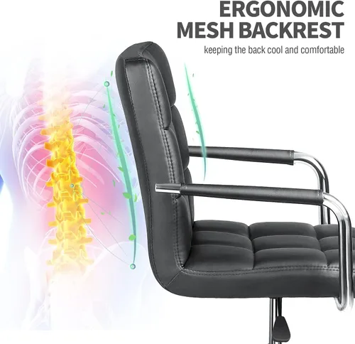 Miniatura 6 de Kemon Office Chiar - Silla de escritorio con reposabrazos/ruedas, piel sintética, respaldo medio, altura ajustable, silla de computadora (negro)