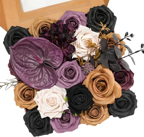Miniatura 31 de Floweroyal Flores artificiales, rosas falsas, dalia con tallos para ramos de novia, baby shower, arreglo floral, centros de mesa, decoración
