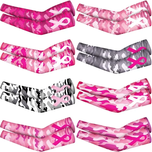 Ceenna 8 pares de mangas de fútbol para concientización sobre el cáncer de mama, cinta rosa, accesorios de fútbol, llamas deportivas, cáncer de mama