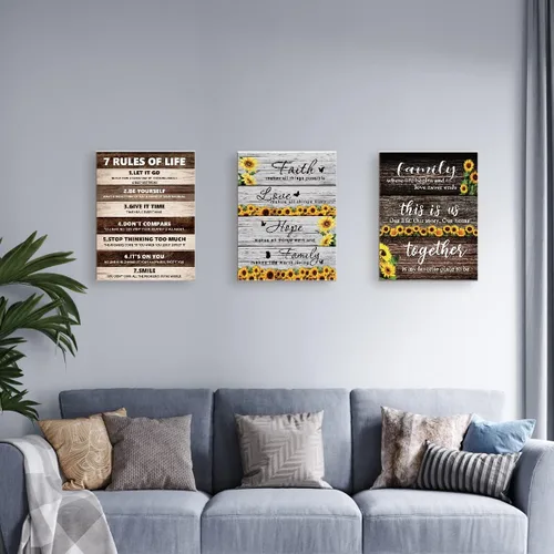 Miniatura 6 de Arte de Pared Moderno Rústico Faith Hope Family Girasol Marco Lienzo, Pintura en Lienzo de Arte de Pared Motivacional para Decoración del Hogar