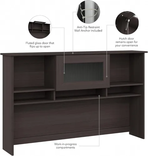 Miniatura 6 de BUSH FURNITURE Mueble de madera de roble, color café de 60 pulgadas, Madera, Heather Gray