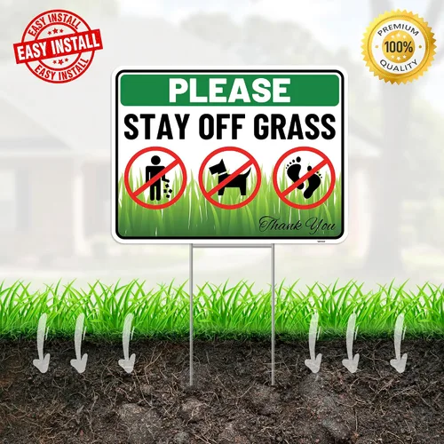 Miniatura 5 de 2 carteles con estaca, 12 x 9 pulgadas, plástico corrugado, con texto en inglés "Keep Off Dont Walk on Grass - No Dog Pooping Peeing Curb Your Dog