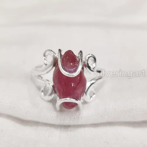 Miniatura 2 de AAA Natural Ruby Ring, Rough Ruby Gemstone Ring, July Birthstone, Hippie Wire Ring, 925 Sterling Silver, Womens Ring, Christmas, Thanksgiving
