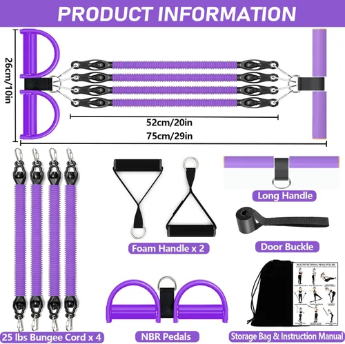 Miniatura 8 de 2026 Upgrade Foot Pedal Resistance Band, Adjustable 4-Tube Pedal Ankle Puller Resistance Band with Handle, Multifunction Home Gym Equipment, Stirrup