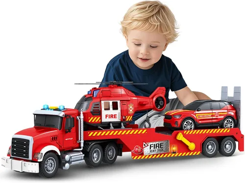 Miniatura 12 de SpringFlower Carrier Dino Truck Juguetes para Niños, Juguete de Camión Semi de 24" con Helicóptero y Juguete de Dinosaurio con Luces, Sonidos