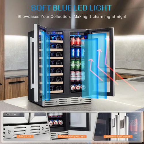 Miniatura 6 de Refrigerador de vino y bebidas de 24 pulgadas, refrigerador de vino de doble zona con capacidad para 20 botellas y 78 latas, control táctil digital