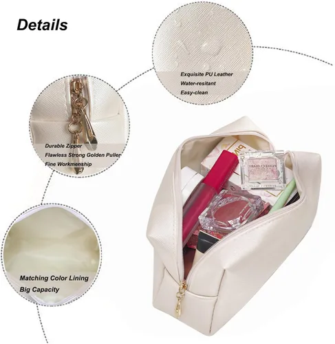 Miniatura 5 de Bolsa de cosméticos de piel sintética para mujer, bolsa de maquillaje minimalista para uso diario, bolsa de almacenamiento portátil, pequeña bolsa