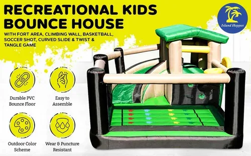 Miniatura 3 de Island Hopper Fort All Sport - Casa inflable 7 en 1 – Pared de escalada, tobogán, portería de fútbol, aro de baloncesto y más – Casa de rebote