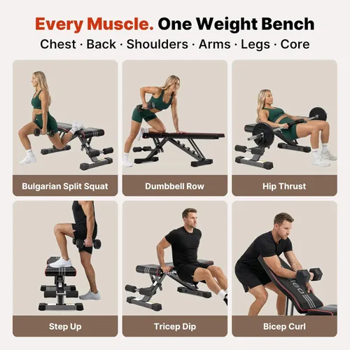 Miniatura 8 de YOLEO Adjustable Weight Bench for Home Gym, ASTM-Certified 827LBS, 98% Pre-Assembled, Foldable Gym Bench with 84 Positions Incline Decline Flat