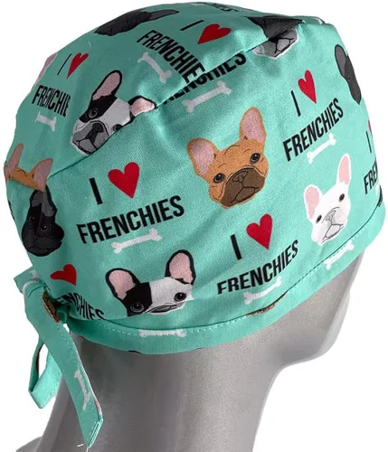 Miniatura 6 de Gorra médica unisex I Love Bulldogs franceses o sombreros, sombreros de cola de caballo, sombreros de fregar para mujer, gorras quirúrgicas unisex