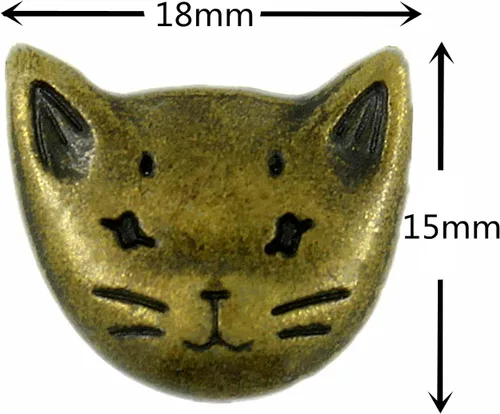 Miniatura 2 de Bezelry 12 botones de vástago de metal con diseño de gato, 0.709 in (latón antiguo)