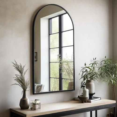 Miniatura 23 de Dewfig - Espejo de ventana arqueado de longitud completa de 65"x 22", espejo de pared, espejos de pie, espejos largos de cuerpo completo